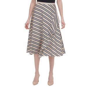 CALVIN KLEIN Women's Striped Ruffled Midi A-Line Skirt